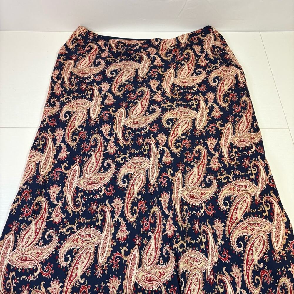 NWT Ralph Lauren Navy Red Tan 100% Silk Long Paisley Skirt Size 16W E0085